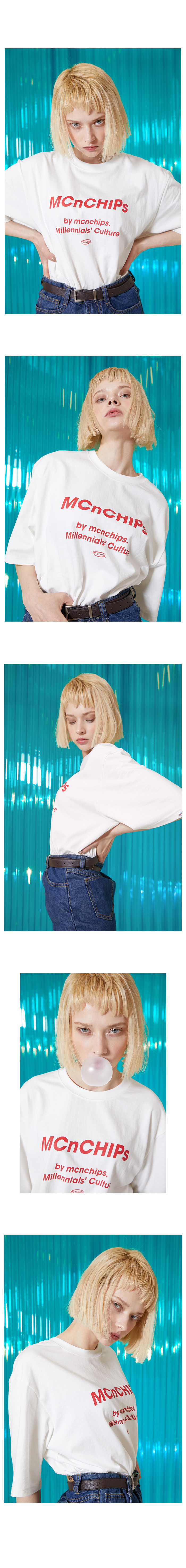 맥앤칩스(MCNCHIPS) 업사이드 다운 로고 티셔츠 [오프화이트]