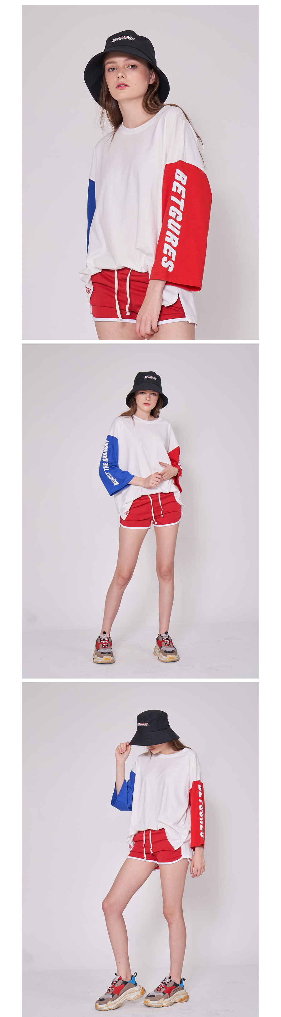 벳규어스(BETGURES) [UNISEX] 20수 컬러배색 소매 트임 7부티 RB배색