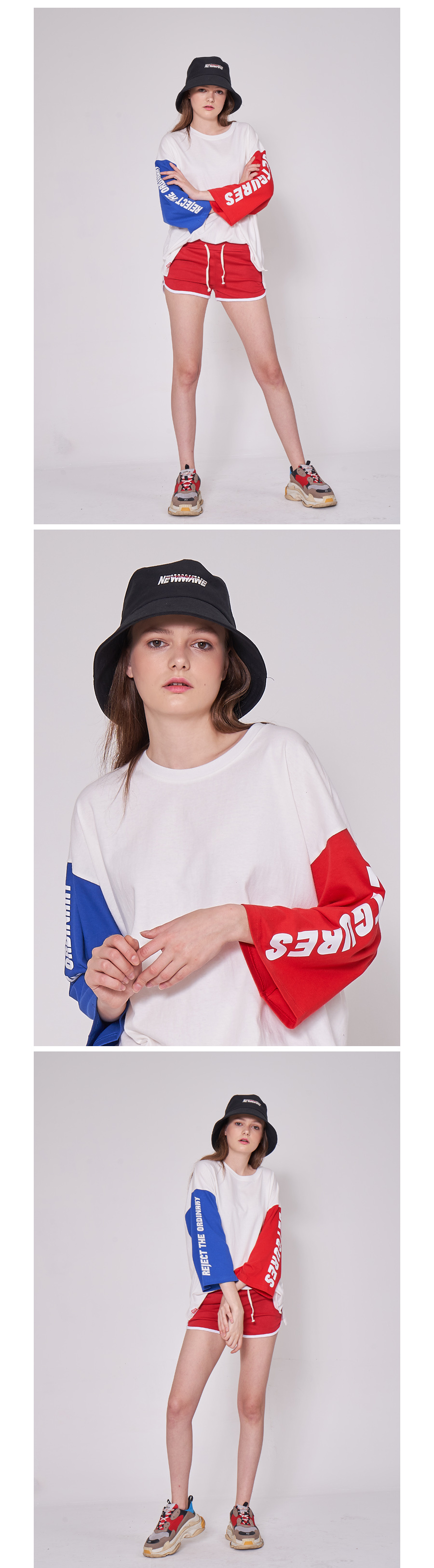 벳규어스(BETGURES) [UNISEX] 20수 컬러배색 소매 트임 7부티 RB배색