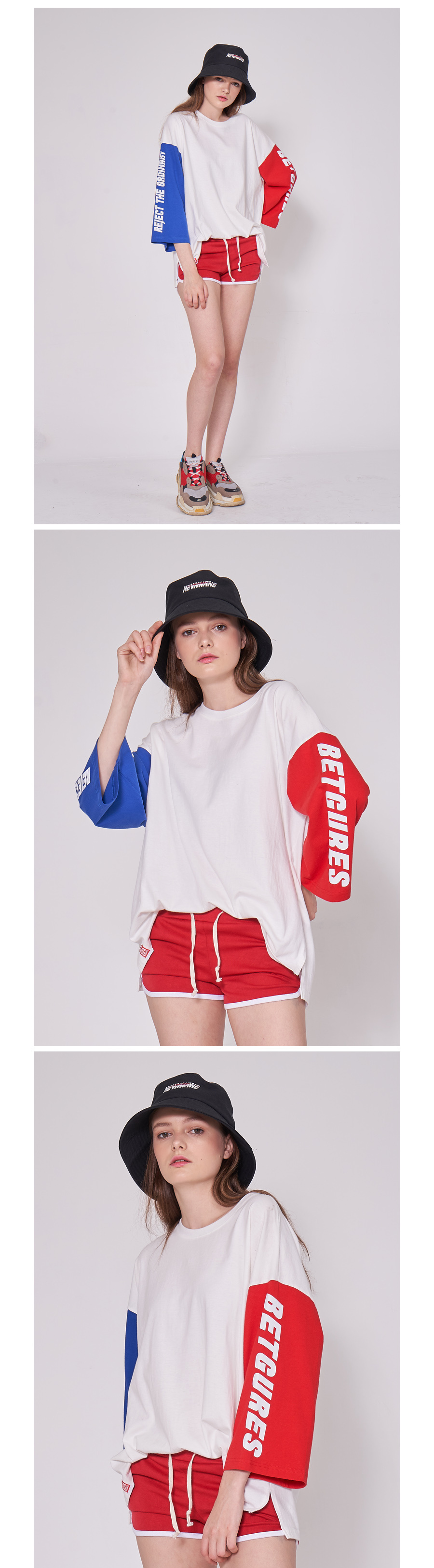 벳규어스(BETGURES) [UNISEX] 20수 컬러배색 소매 트임 7부티 RB배색