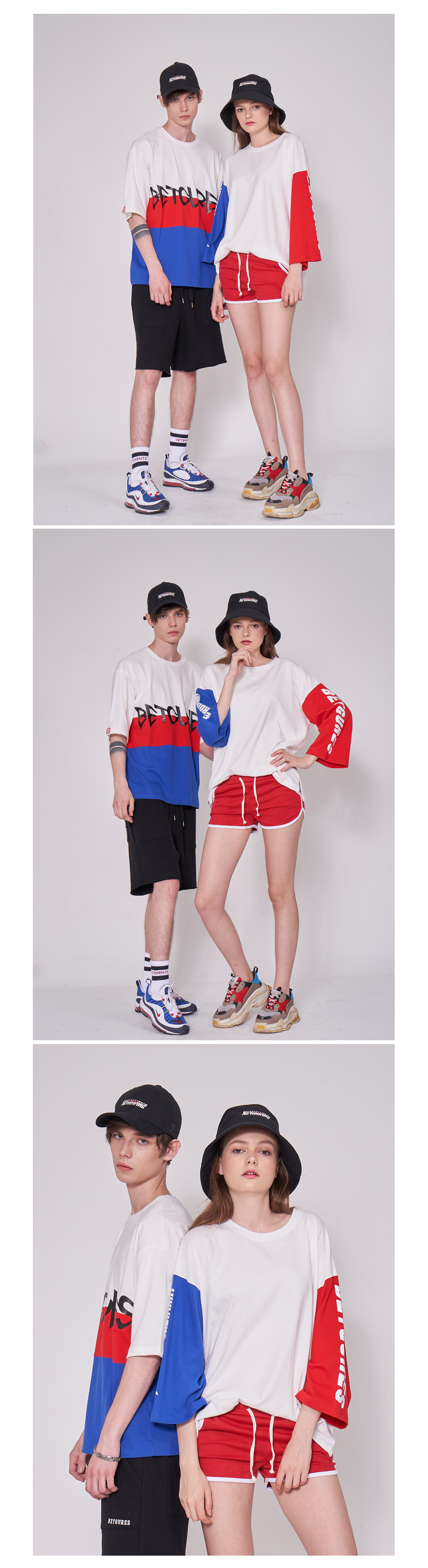 벳규어스(BETGURES) [UNISEX] 20수 컬러배색 소매 트임 7부티 RB배색