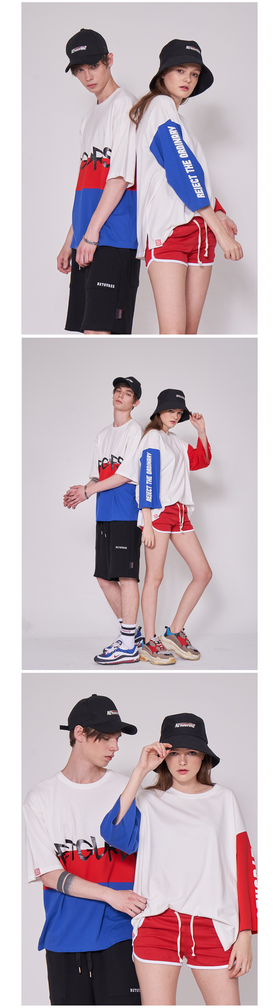 벳규어스(BETGURES) [UNISEX] 20수 컬러배색 소매 트임 7부티 RB배색