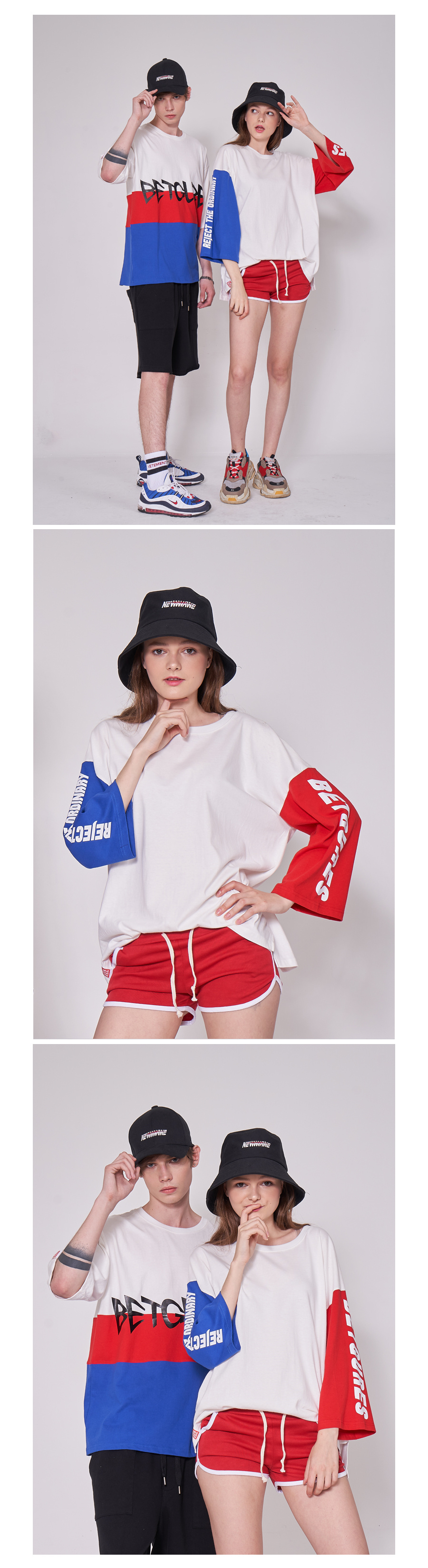 벳규어스(BETGURES) [UNISEX] 20수 컬러배색 소매 트임 7부티 RB배색