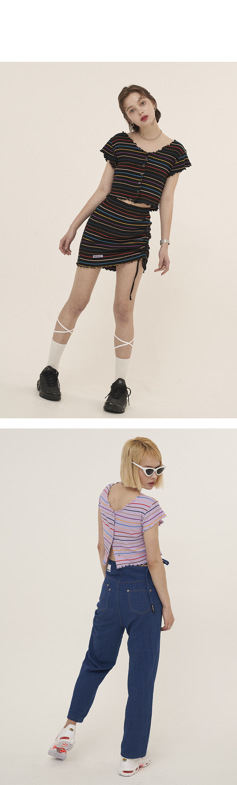 오드원아웃(ODDONEOUT) 스트라이프 투웨이 웨이브 탑_화이트