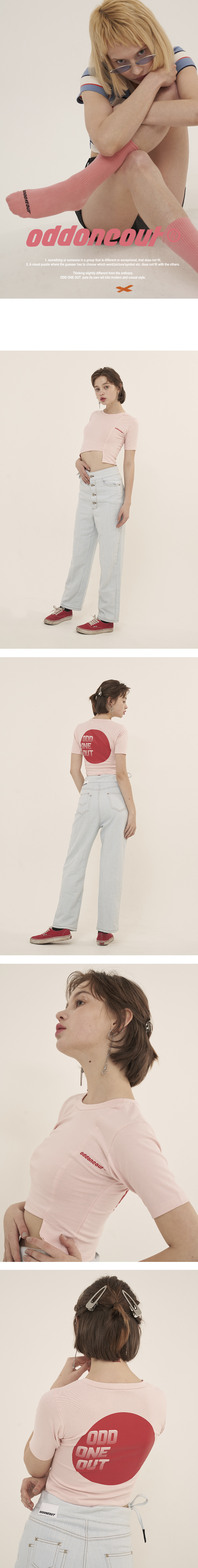 오드원아웃(ODDONEOUT) 써클로고 컷팅 크롭_핑크