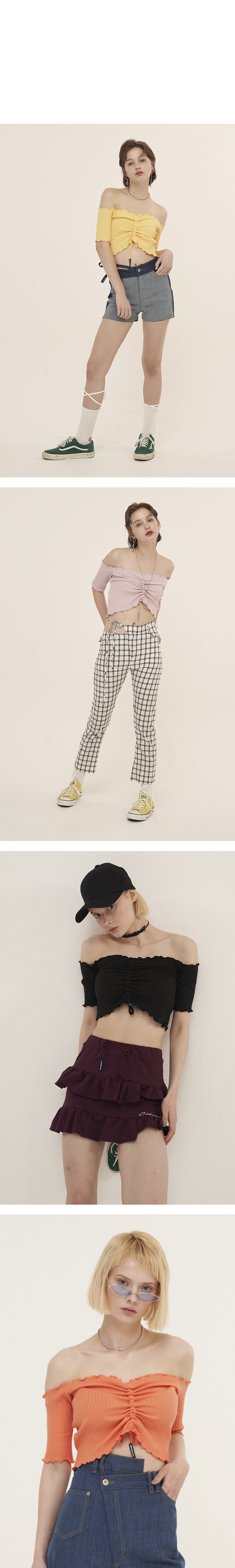 오드원아웃(ODDONEOUT) 웨이브 스트링 오프 숄더_화이트