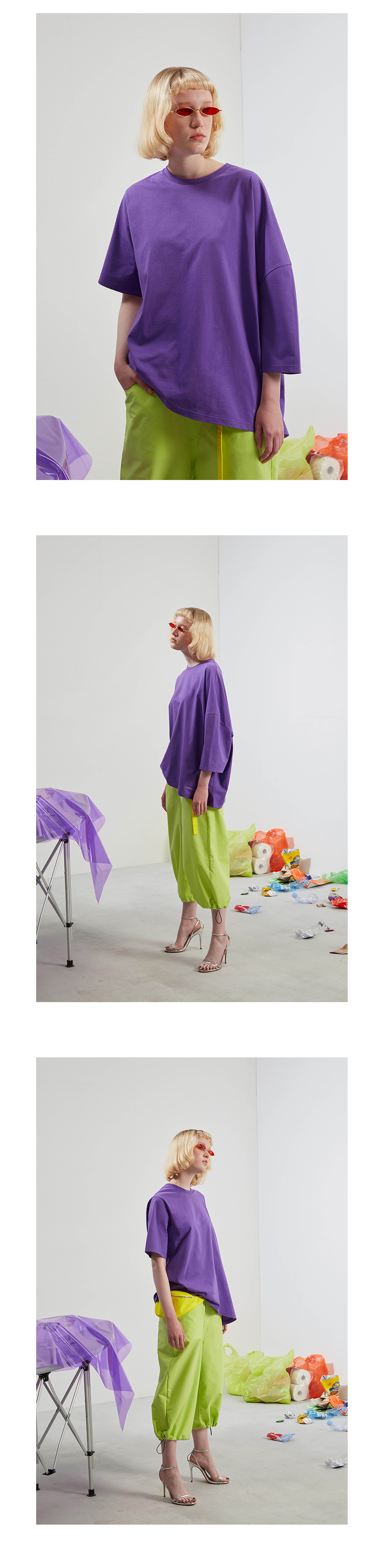 트렁크프로젝트(TRUNK PROJECT) 언발란스 슬리브 티셔츠_ 퍼플