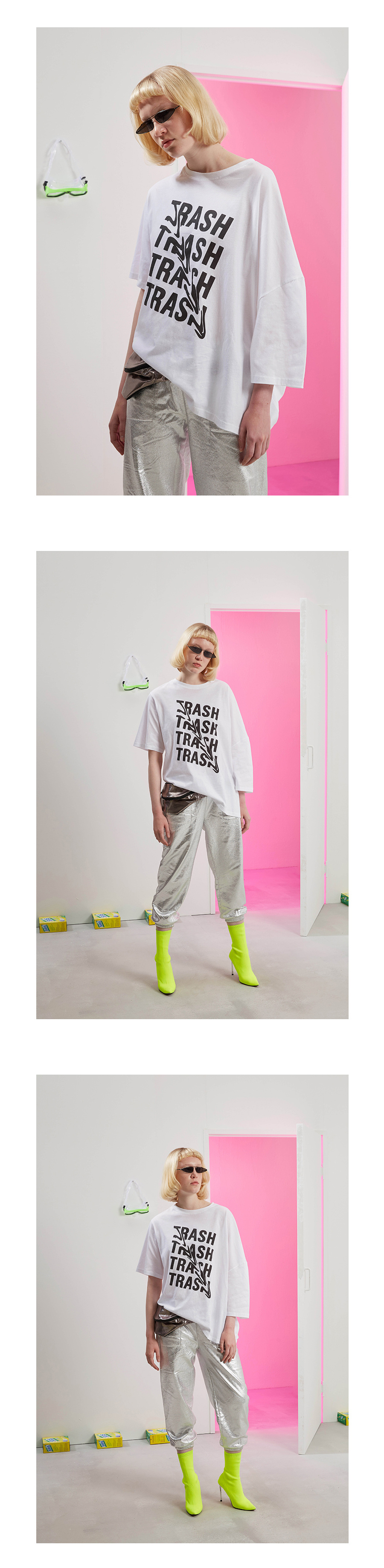 트렁크프로젝트(TRUNK PROJECT) 언발란스 슬리브 티셔츠_ 화이트