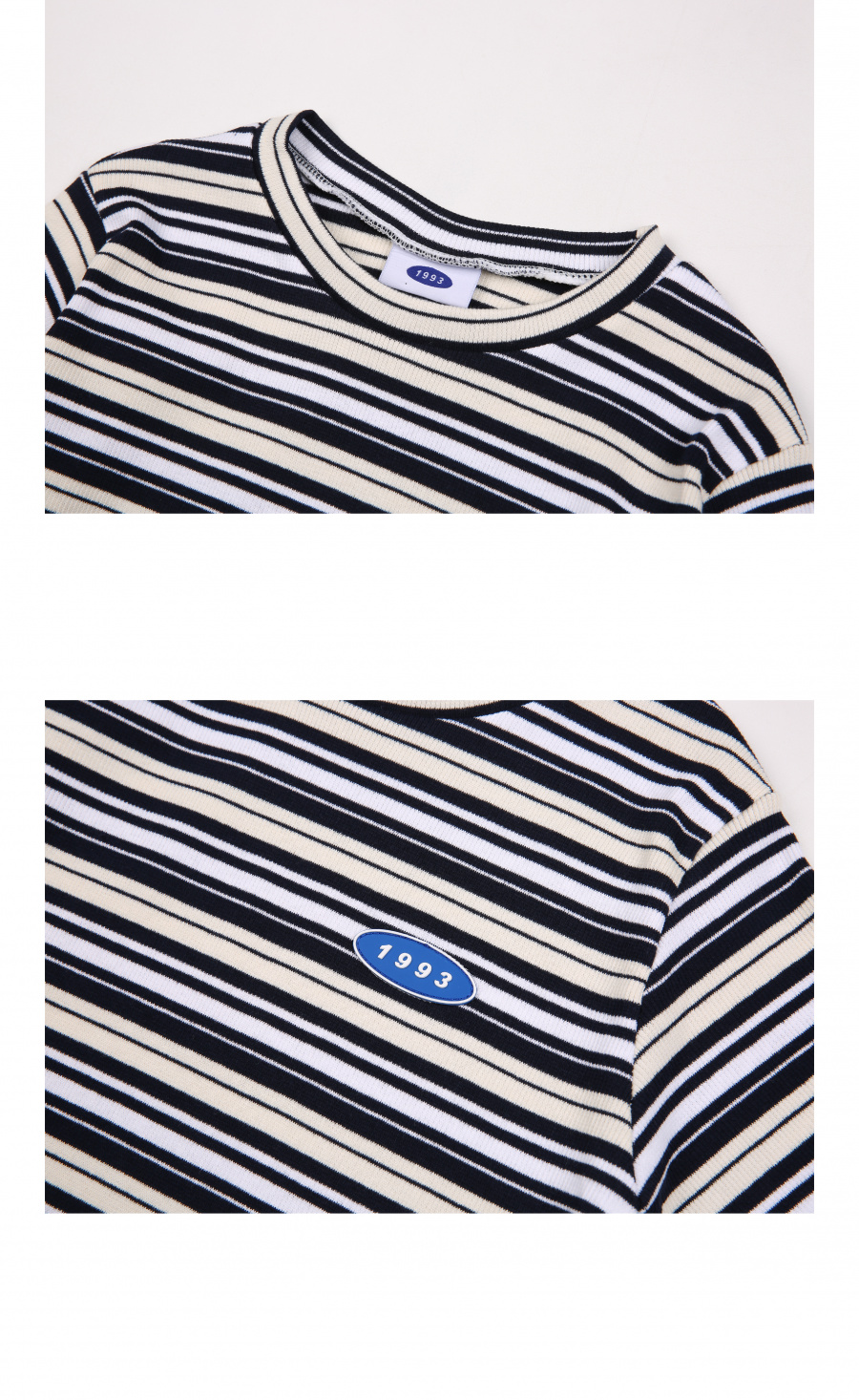 1993스튜디오(1993STUDIO) 스트라이프 크롭 티_블랙