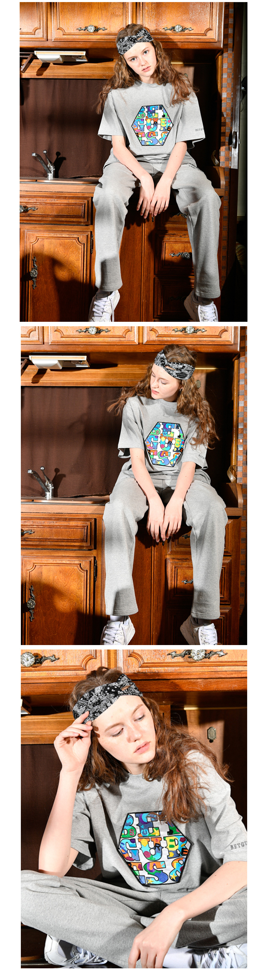 벳규어스(BETGURES) [UNISEX] 20수 박스오버핏 육각형아트워크 와펜 티셔츠