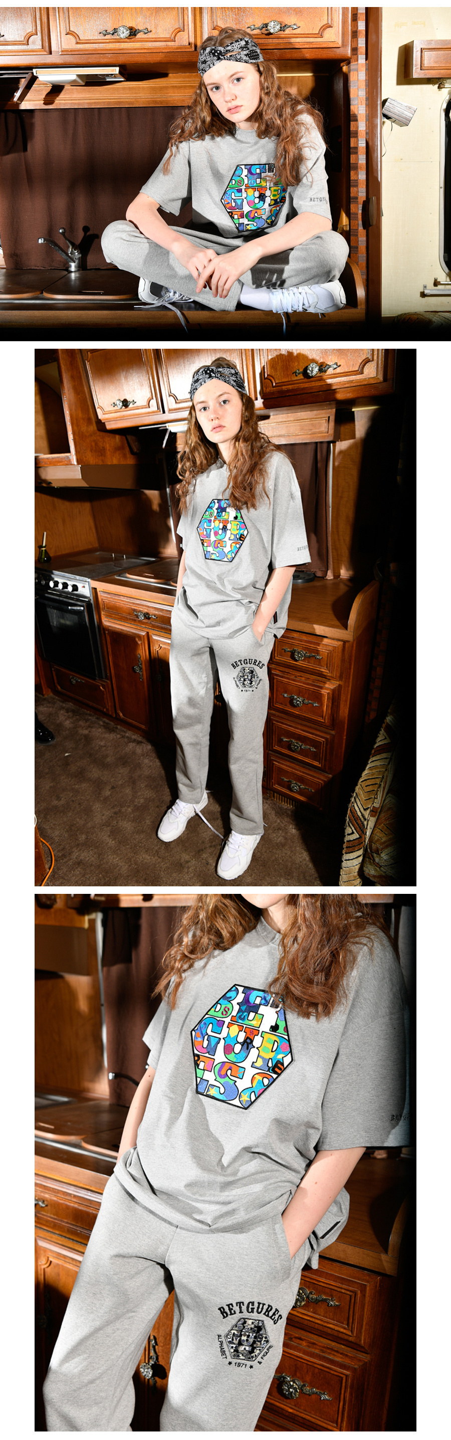 벳규어스(BETGURES) [UNISEX] 20수 박스오버핏 육각형아트워크 와펜 티셔츠