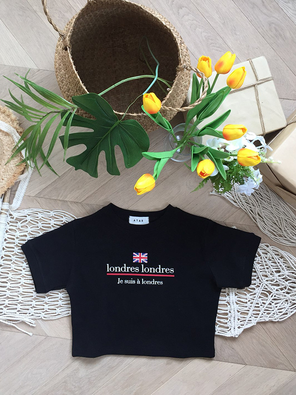 아타르(ATAR) 컬러 잉글랜드 반팔 크롭탑 블랙