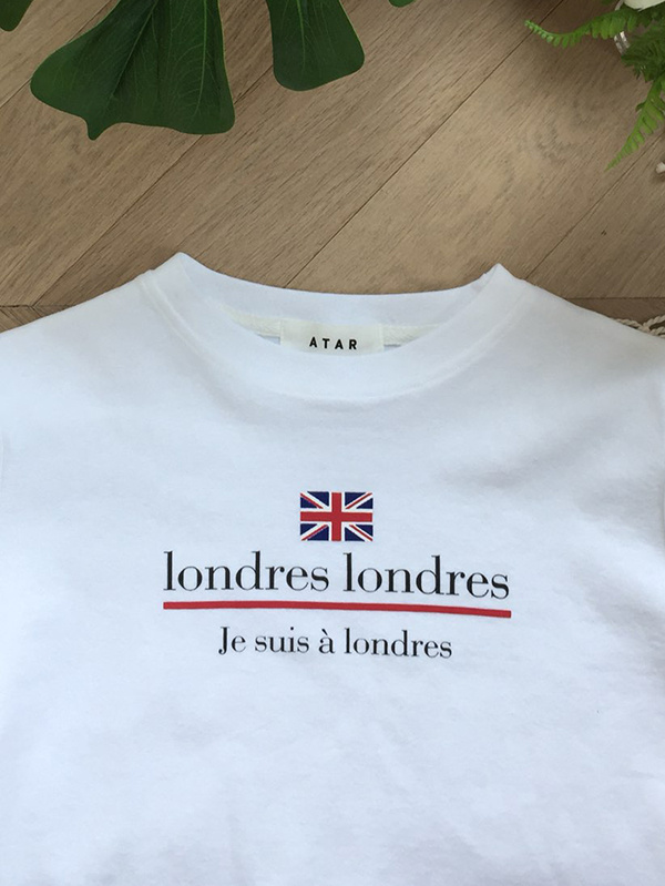 아타르(ATAR) 컬러 잉글랜드 반팔 크롭탑 화이트