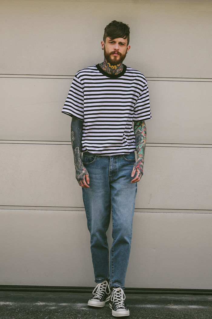 테이크이지(TAKEASY) LAYERED OVERFIT TEE (STRIPE)