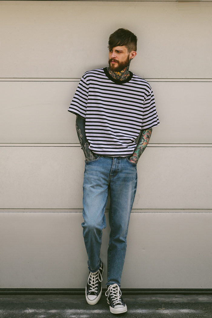 테이크이지(TAKEASY) LAYERED OVERFIT TEE (STRIPE)