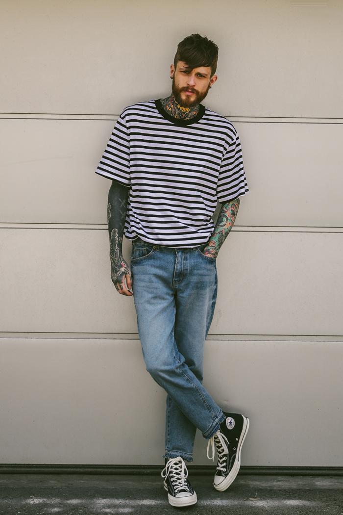 테이크이지(TAKEASY) LAYERED OVERFIT TEE (STRIPE)