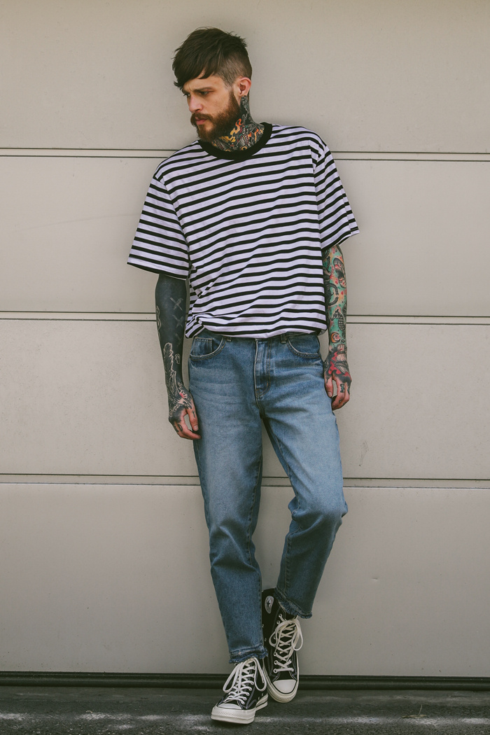 테이크이지(TAKEASY) LAYERED OVERFIT TEE (STRIPE)