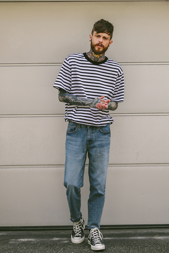 테이크이지(TAKEASY) LAYERED OVERFIT TEE (STRIPE)
