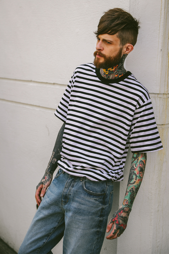테이크이지(TAKEASY) LAYERED OVERFIT TEE (STRIPE)