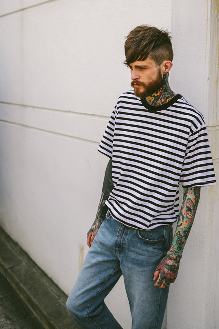 테이크이지(TAKEASY) LAYERED OVERFIT TEE (STRIPE)