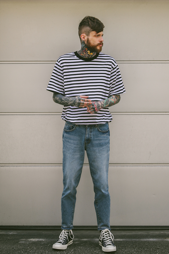 테이크이지(TAKEASY) LAYERED OVERFIT TEE (STRIPE)