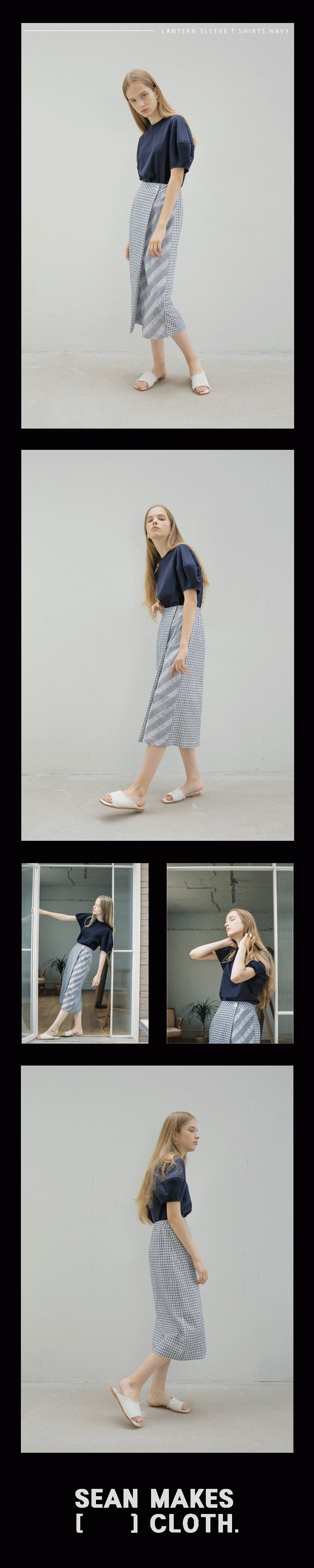 션메익스클로스(SEANMAKESCLOTH) LANTERN SLEEVE T SHIRTS - NAVY