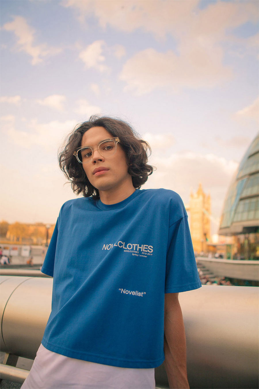 노블클로즈(NOVELCLOTHES) 레이어드 크롭 티셔츠(블루)