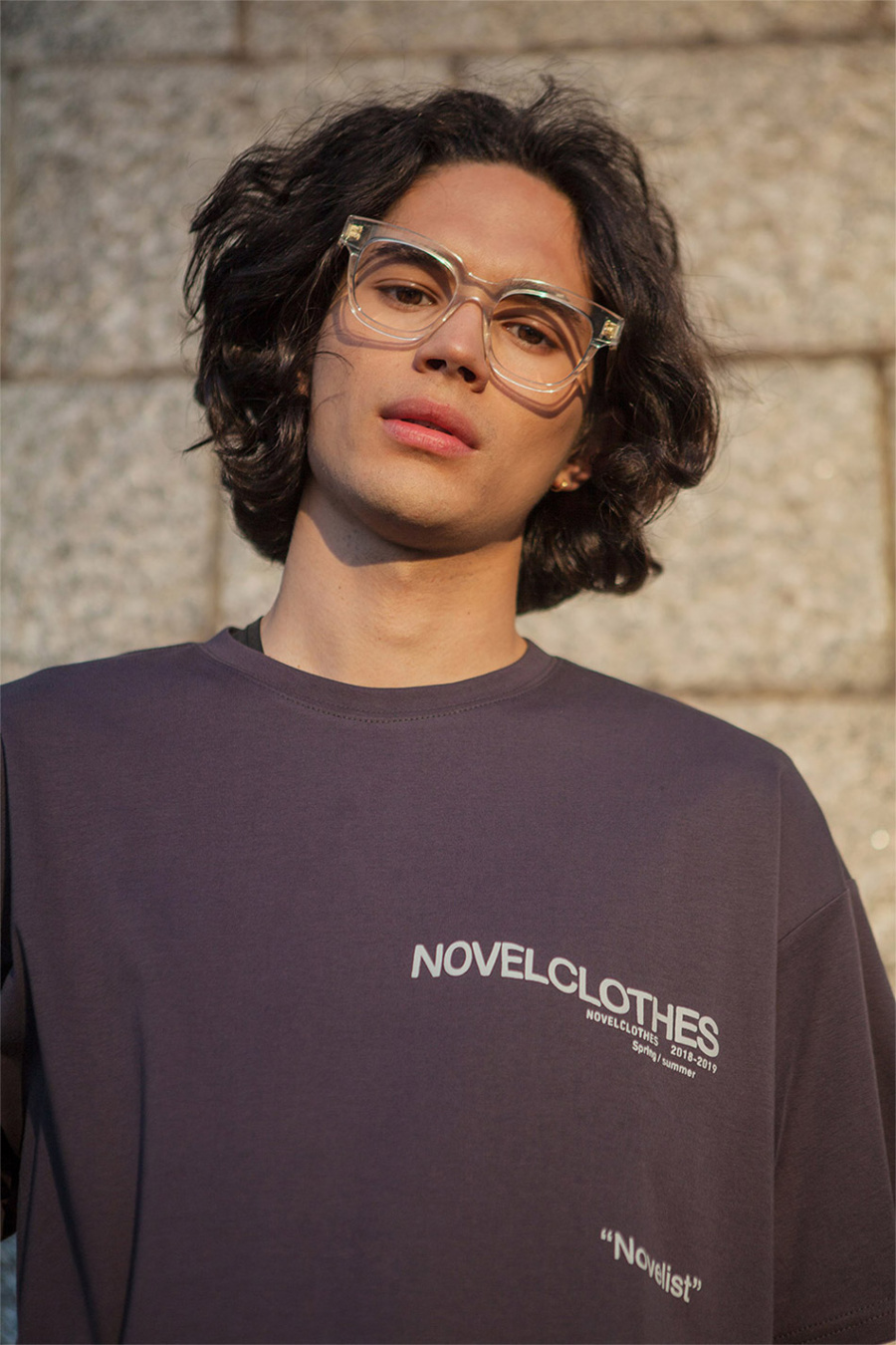 노블클로즈(NOVELCLOTHES) 레이어드 크롭 티셔츠(차콜)