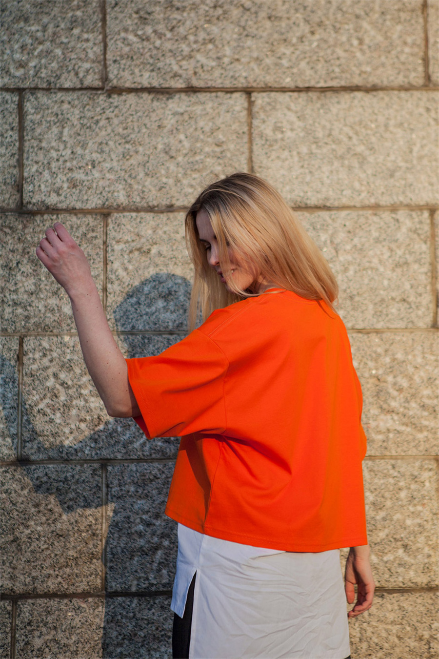 노블클로즈(NOVELCLOTHES) 레이어드 크롭 티셔츠(오렌지)