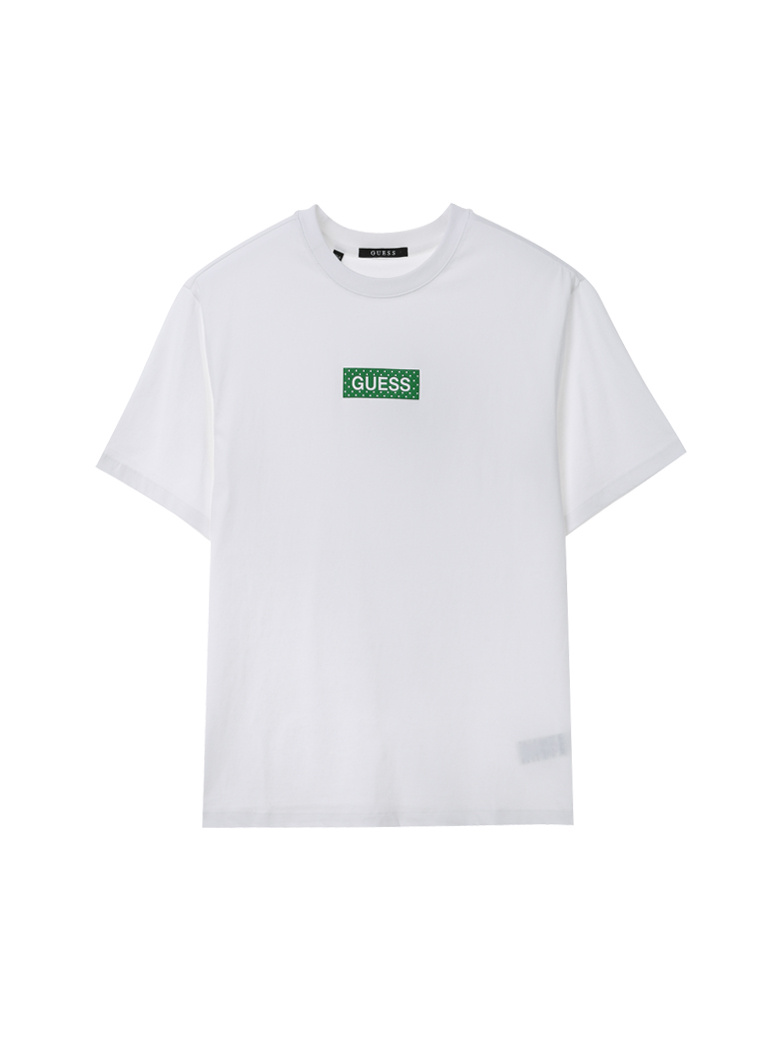 게스(GUESS) 남녀공용 사각도트발포 라운드 반팔 티셔츠