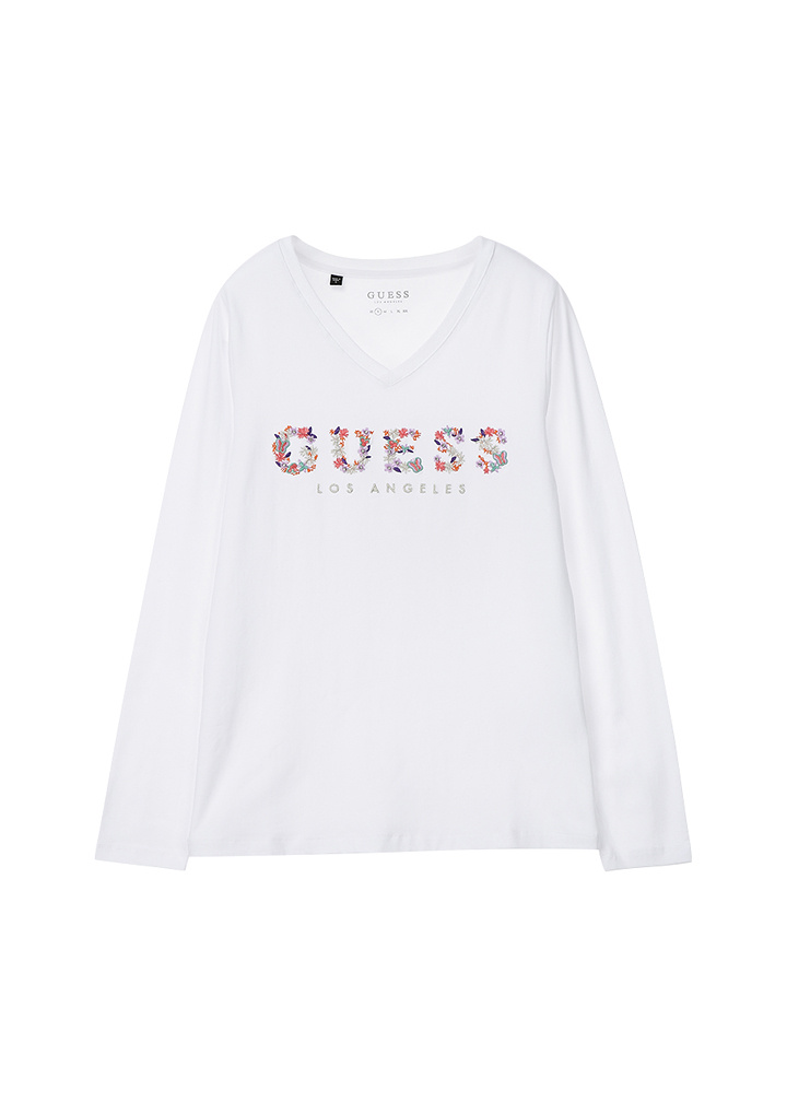 게스(GUESS) 여성 플라워자수 GUESS로고 긴팔