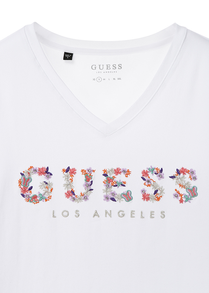 게스(GUESS) 여성 플라워자수 GUESS로고 긴팔