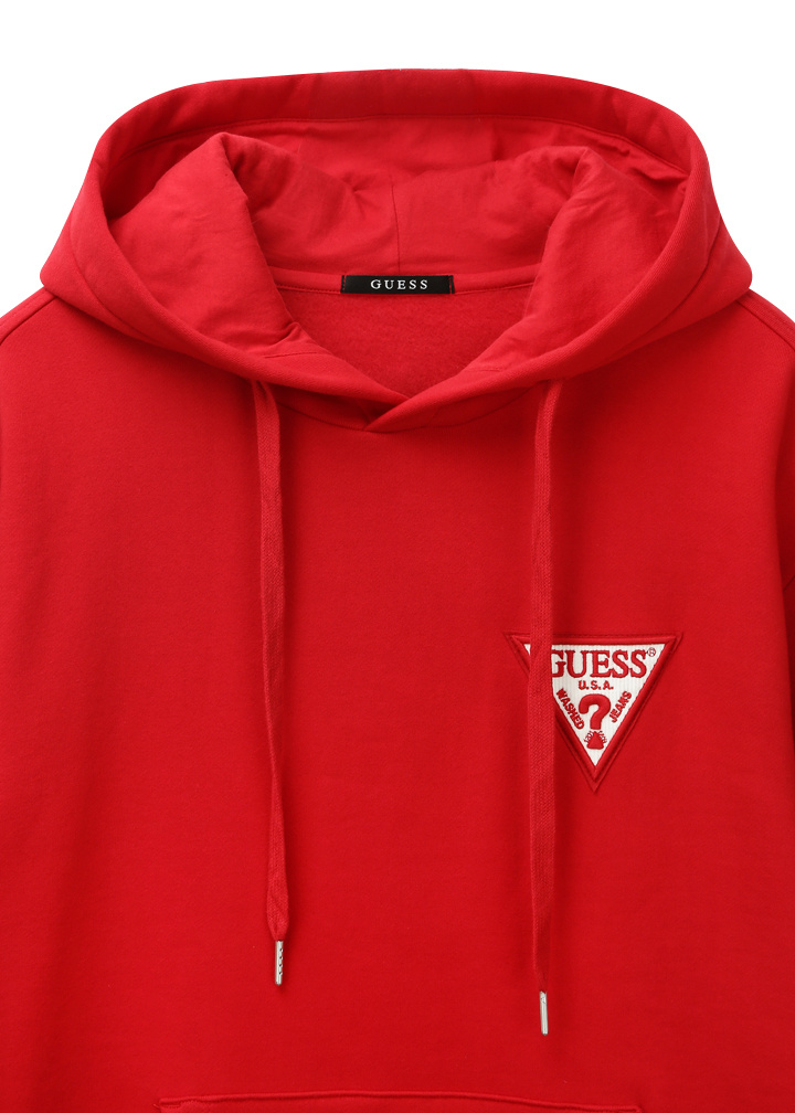 게스(GUESS) 남녀공용 사선와펜 세미오버핏 후드 풀오버