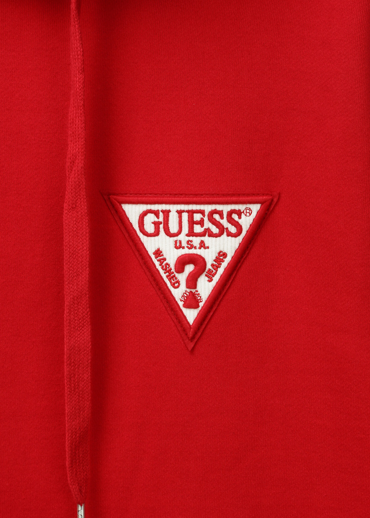 게스(GUESS) 남녀공용 사선와펜 세미오버핏 후드 풀오버