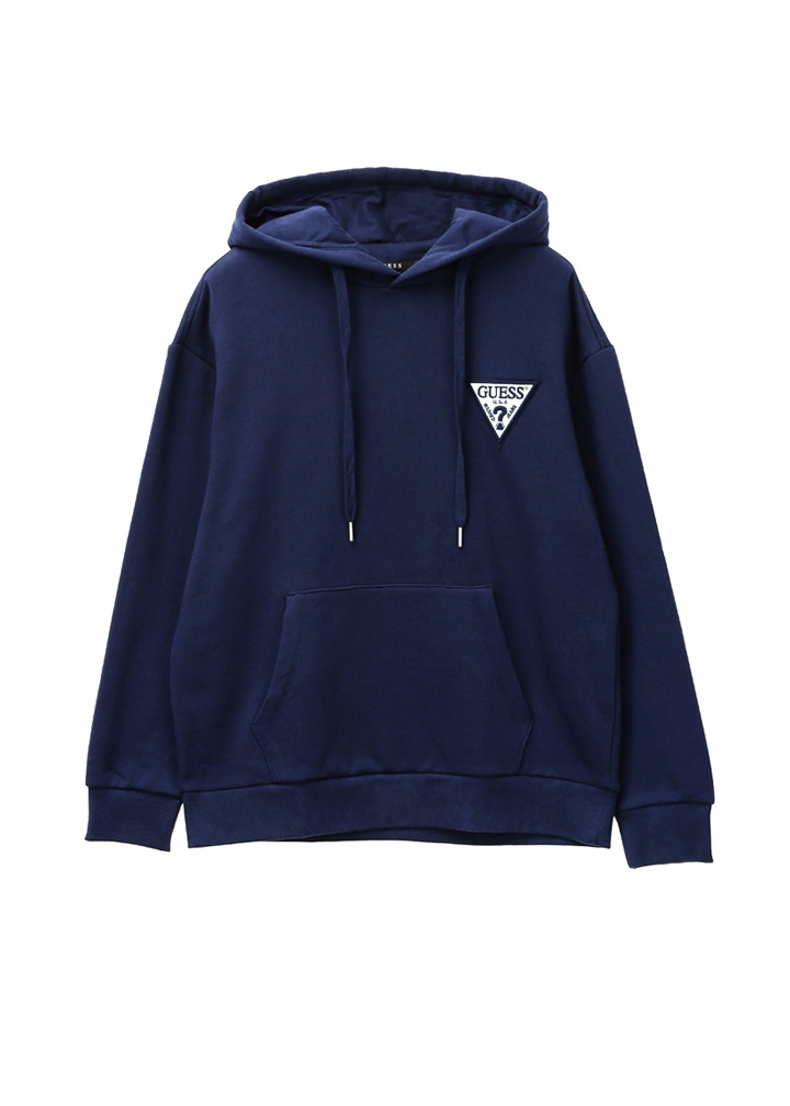 게스(GUESS) 남녀공용 사선와펜 세미오버핏 후드 풀오버
