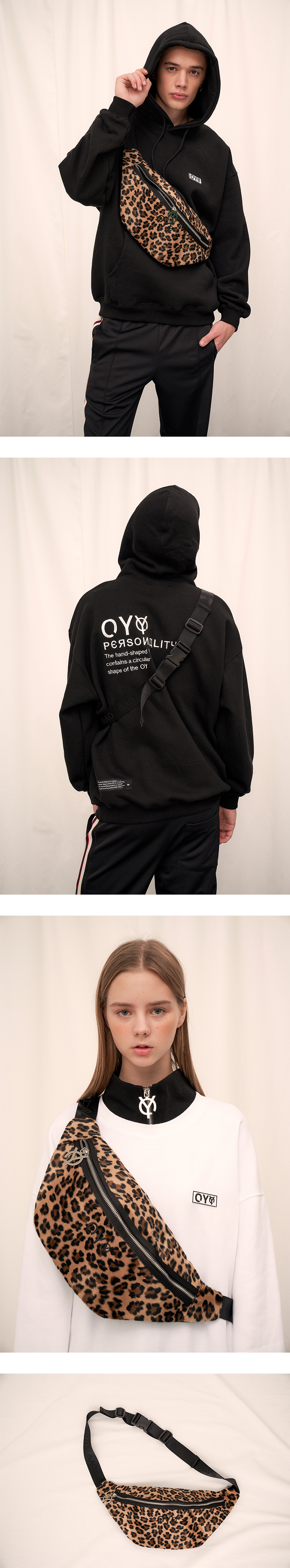 오와이(OY) FLEECE BODY BAG - LEOPARD