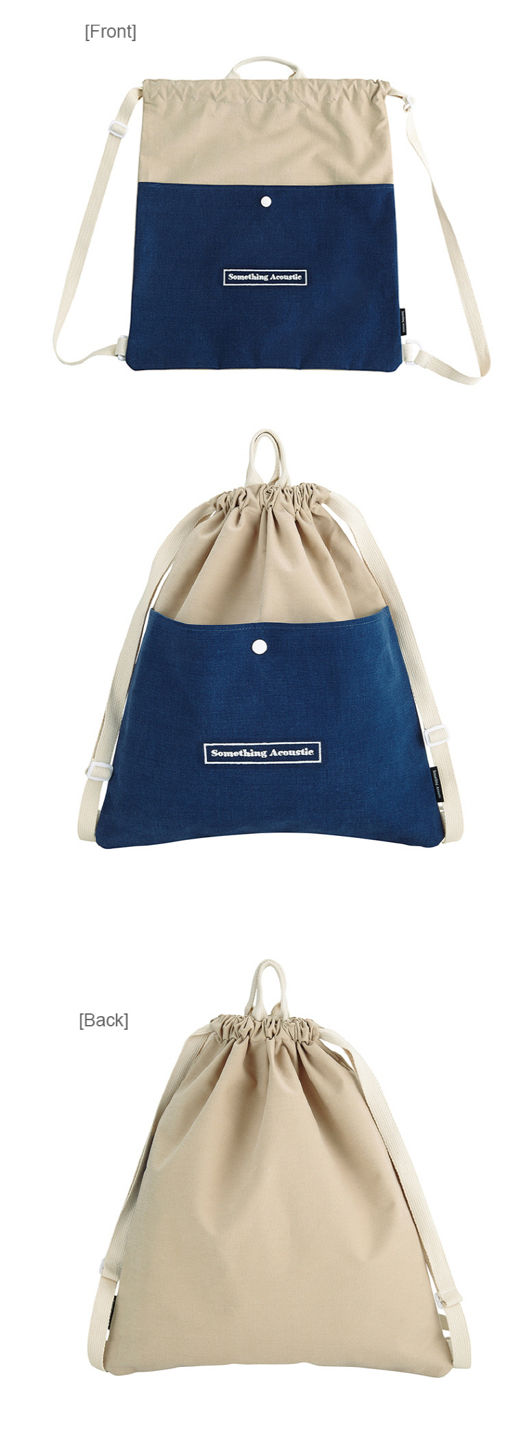 썸띵어쿠스틱(SOMETHING ACOUSTIC) 로고자수 캔버스 백팩_Beige+Navy