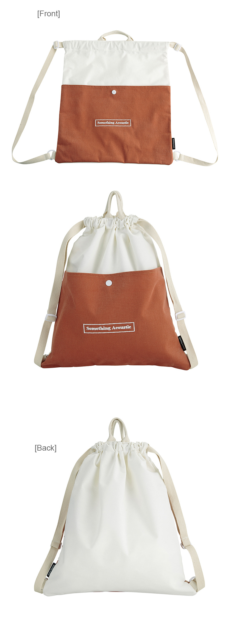 썸띵어쿠스틱(SOMETHING ACOUSTIC) 로고자수 캔버스 백팩_White+Orange