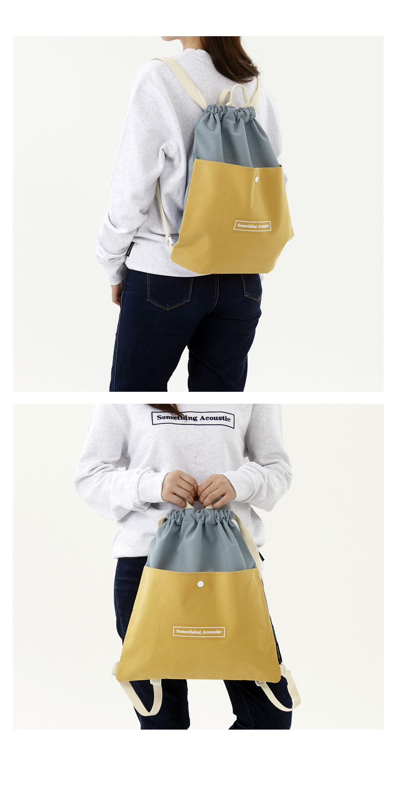 썸띵어쿠스틱(SOMETHING ACOUSTIC) 로고자수 캔버스 백팩_Blue+Yellow
