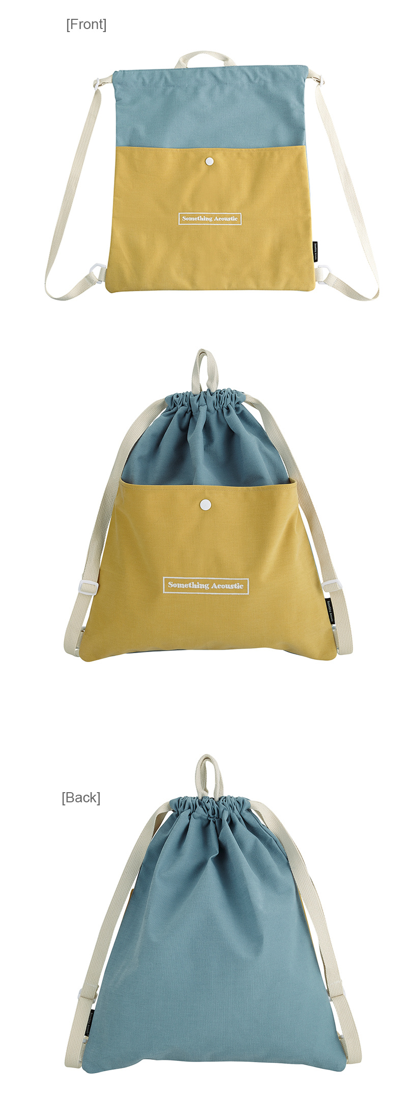 썸띵어쿠스틱(SOMETHING ACOUSTIC) 로고자수 캔버스 백팩_Blue+Yellow