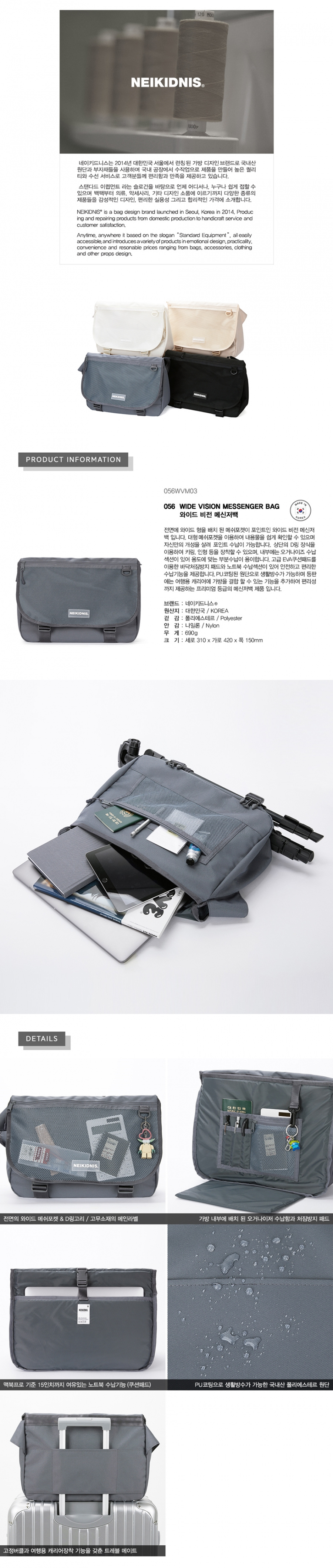 네이키드니스(NEIKIDNIS) WIDE VISION MESSENGER BAG / CHARCOAL
