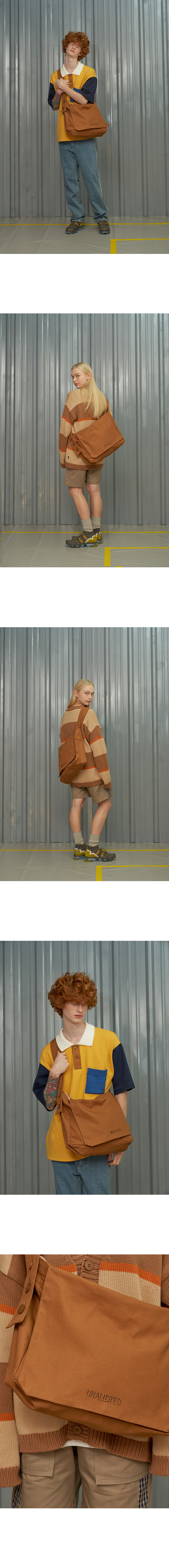 어널로이드(UNALLOYED) 로고 메신저백 / 브라운