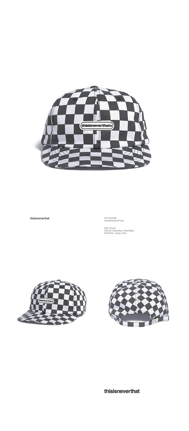 디스이즈네버댓(THISISNEVERTHAT) Checkerboard 6P Cap White/Black