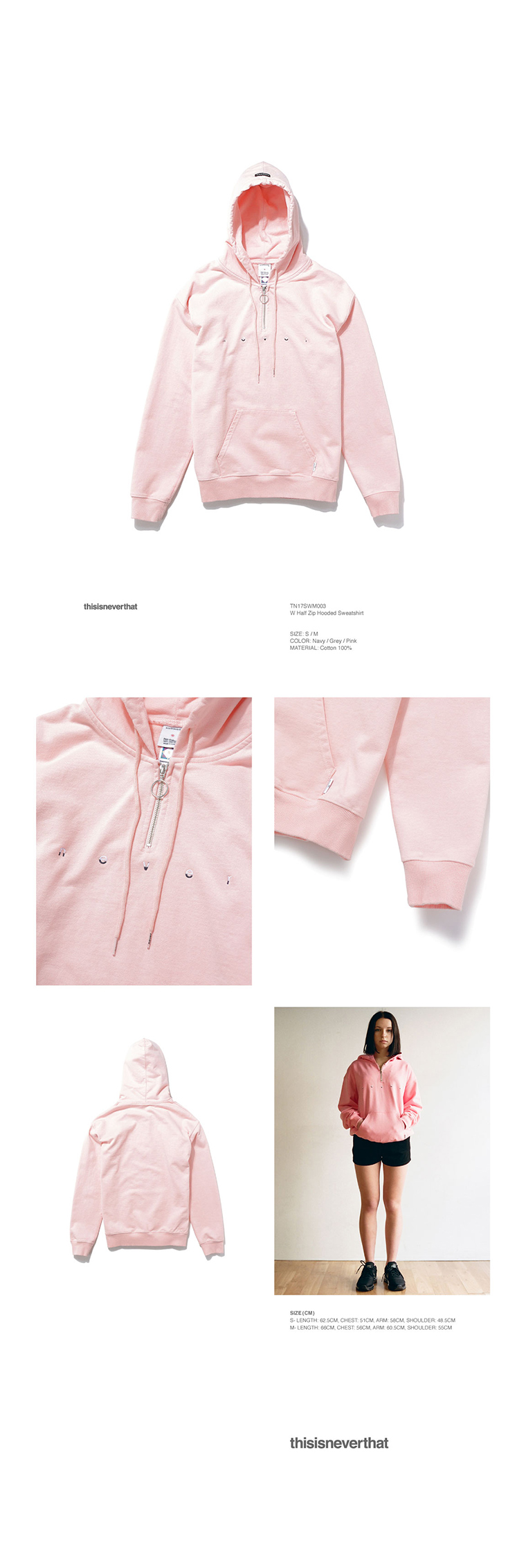 디스이즈네버댓(THISISNEVERTHAT) W Half Zip Hooded Sweatshirt Pink
