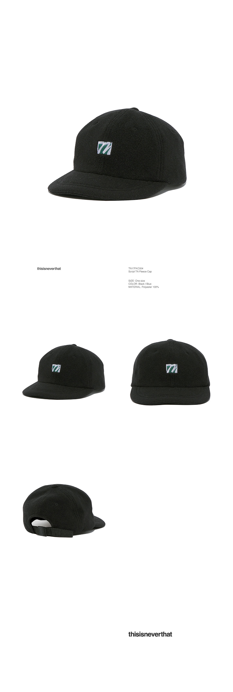 디스이즈네버댓(THISISNEVERTHAT) Script TN Fleece Cap Black