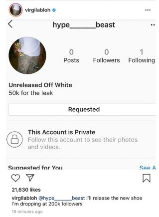 SNS 해킹을 당한 버질 아블로(Virgil Abloh) SNS 해킹을 당한 버질 아블로(Virgil Abloh)