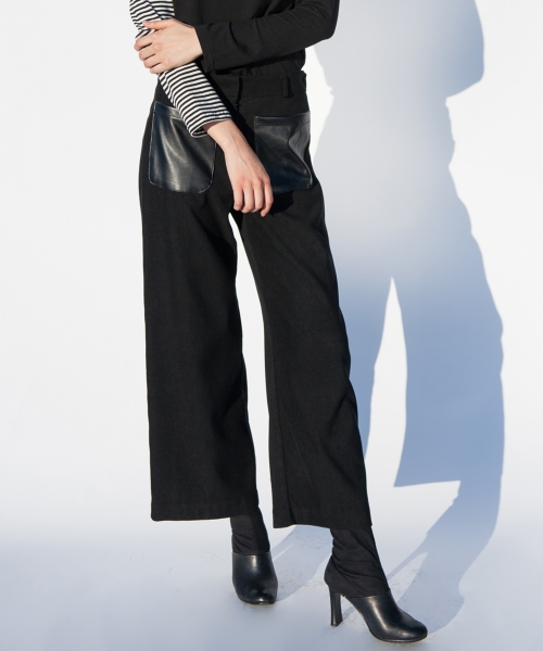 살롱 드 욘(SALON DE YOHN) Leather Pocket Wide Pants - 96,000원 | 무신사 스토어 - 셀렉트숍