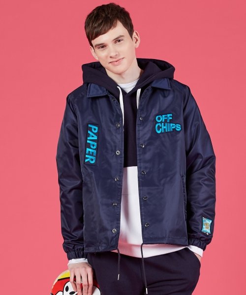 OFFCHIPS x PAPER PATCH COACH JACKET (NAVY)