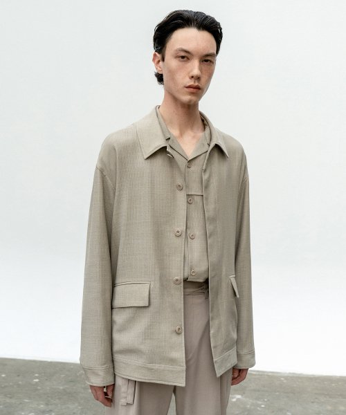 WOOL LINEN WORK JACKET GREY BEIGE