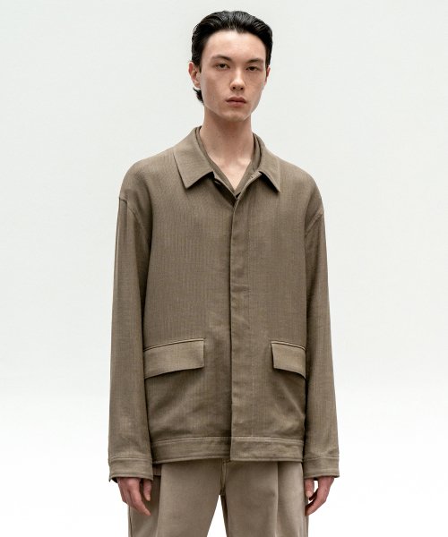 WOOL LINEN WORK JACKET ASH BROWN
